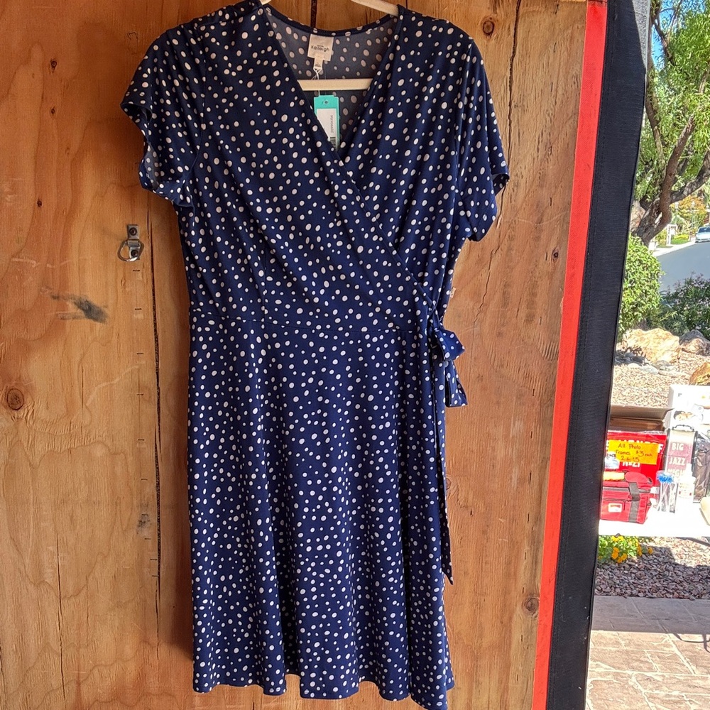 Kaileigh Navy and White Polka Dot Midi Dress